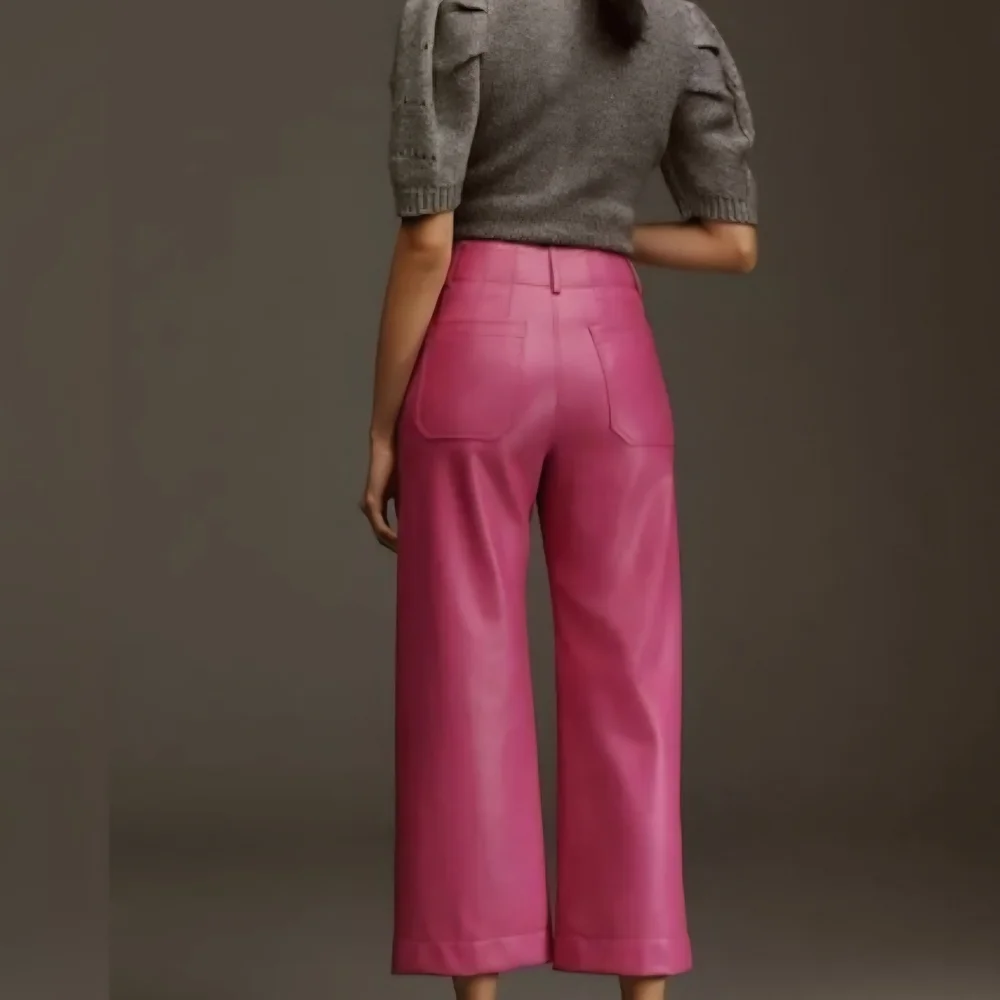 Maeve By Anthropologie Colette High Rise Cropped Wide-leg Faux Leather Pants. - Picture 4 of 10
